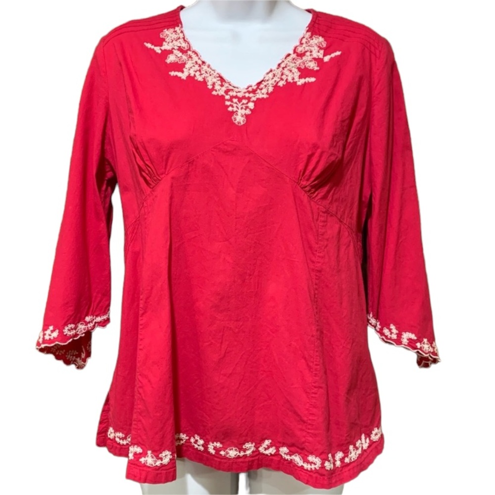 oh!mamma Pink Maternity Top With White Embroidery & Beads V-neck Bell Sleeve